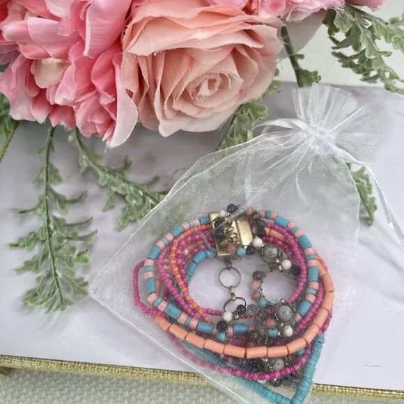 Plunder Design Fashion Jewelry Sun Sational Seed Bead Pink Turq Magnet Bracelet - Picture 8 of 9